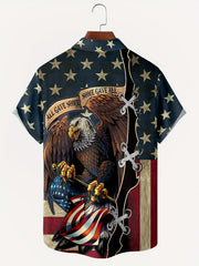 American Flag & Eagle Print Button Up Shirt