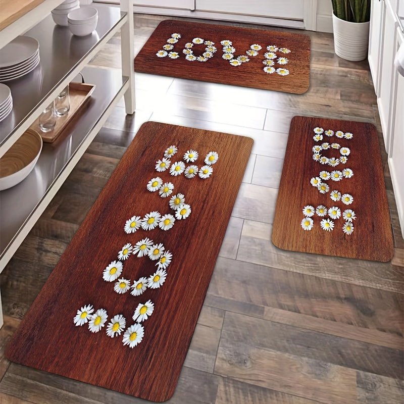 Floral Print Letter Decorative Rug for Kitchen Supplies