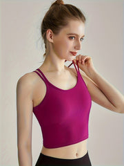 Rib Knit Sports Top Round Neck Slim Fit Stretch Fitness Bra Women's Activewear