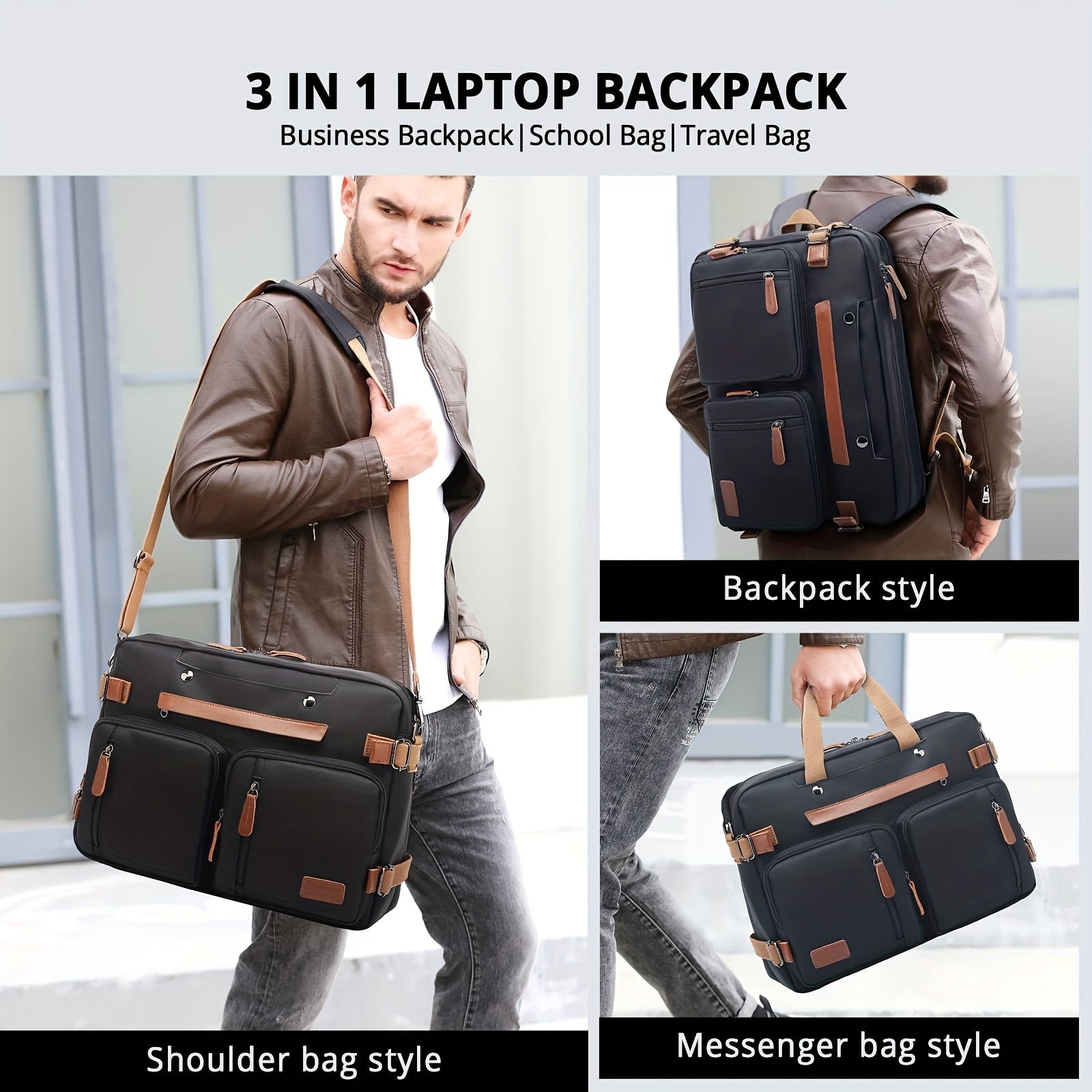 Convertible Backpack Messenger Bag Shoulder Bag Laptop Case Handbag Business