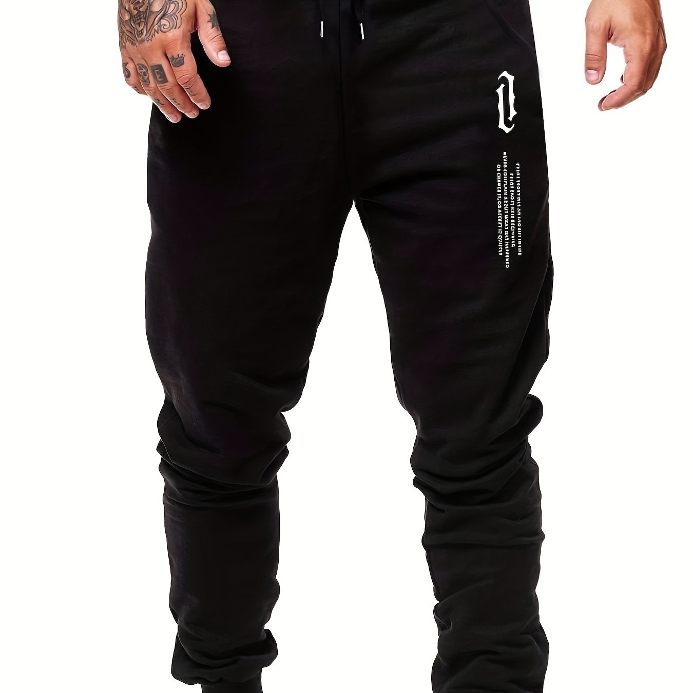 Letter Print Men's Drawstring Sweatpants Pocket Casual Comfy Jogger Pants