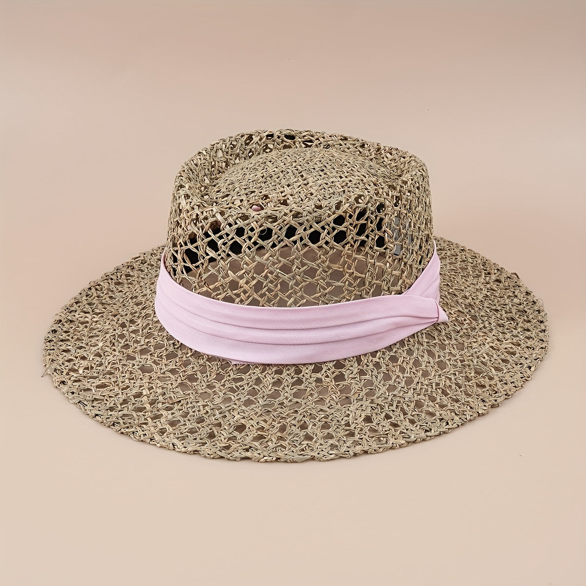 Straw Woven Flat Top Hat European American Style British Travel