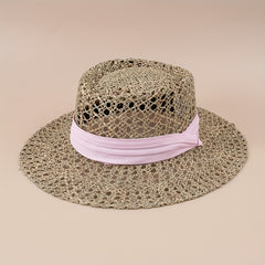 Straw Woven Flat Top Hat European American Style British Travel