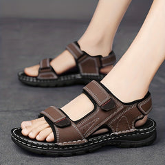 Men's Leather Non slip Sandals Lightweight Quick Dry Comfy Beach Shoes