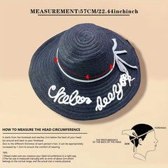 Letter Embroidery Sun Hat Wide Brim UV Protection Straw Hat