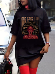 Figure & Letter Print Tee Dress