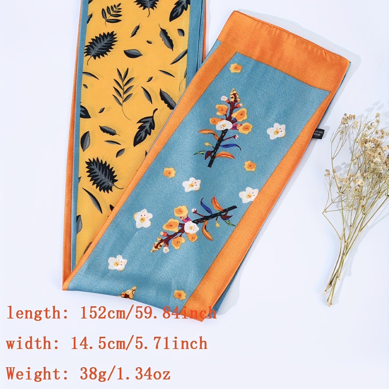 Flower Plant Print Skinny Scarf Block Long Ribbon Necktie Twilly Scarf