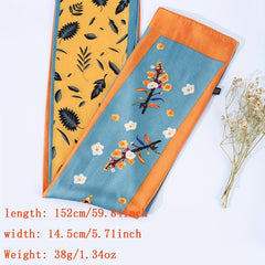 Flower Plant Print Skinny Scarf Block Long Ribbon Necktie Twilly Scarf