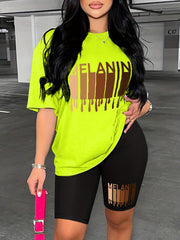 Melanin Print 2pc Set Short Sleeve T shirt & Biker Shorts