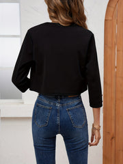Open Front Crop Jacket Button Decor 3 4 Sleeve