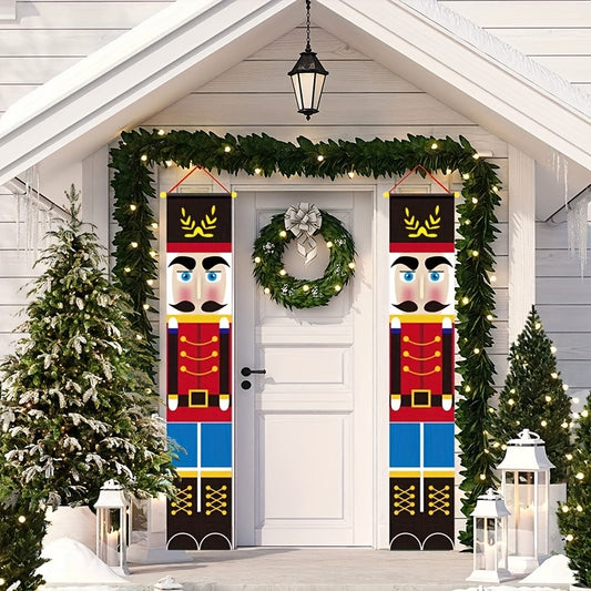 2pcs Christmas Couplets Door Curtain Nutcracker Soldier Knights Flags