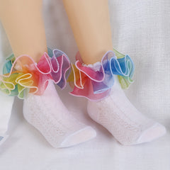Girls Colorful Mesh Trim Socks for Kids Toddlers