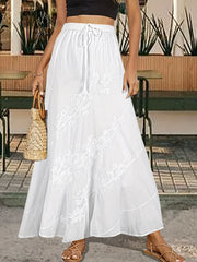 Embroidered Drawstring Waist Skirt for Beach Wear
