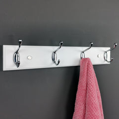 Wooden Coat Rack Wall Mount With 4 Hooks Silvery Wood
