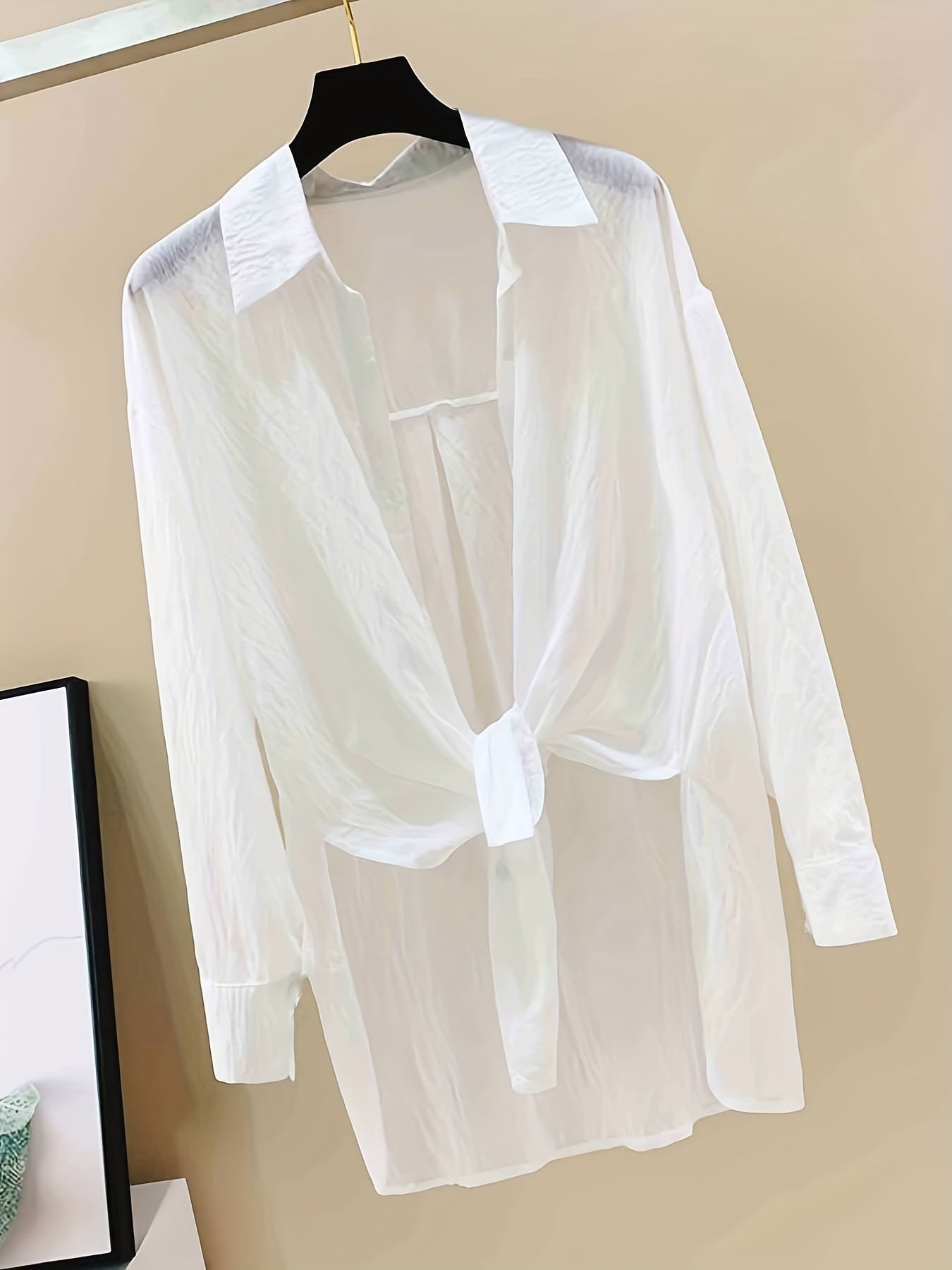 Sheer Cover Up Shirt Long Sleeves Split Lapel Rash Guard Shirt Women's Swimwear