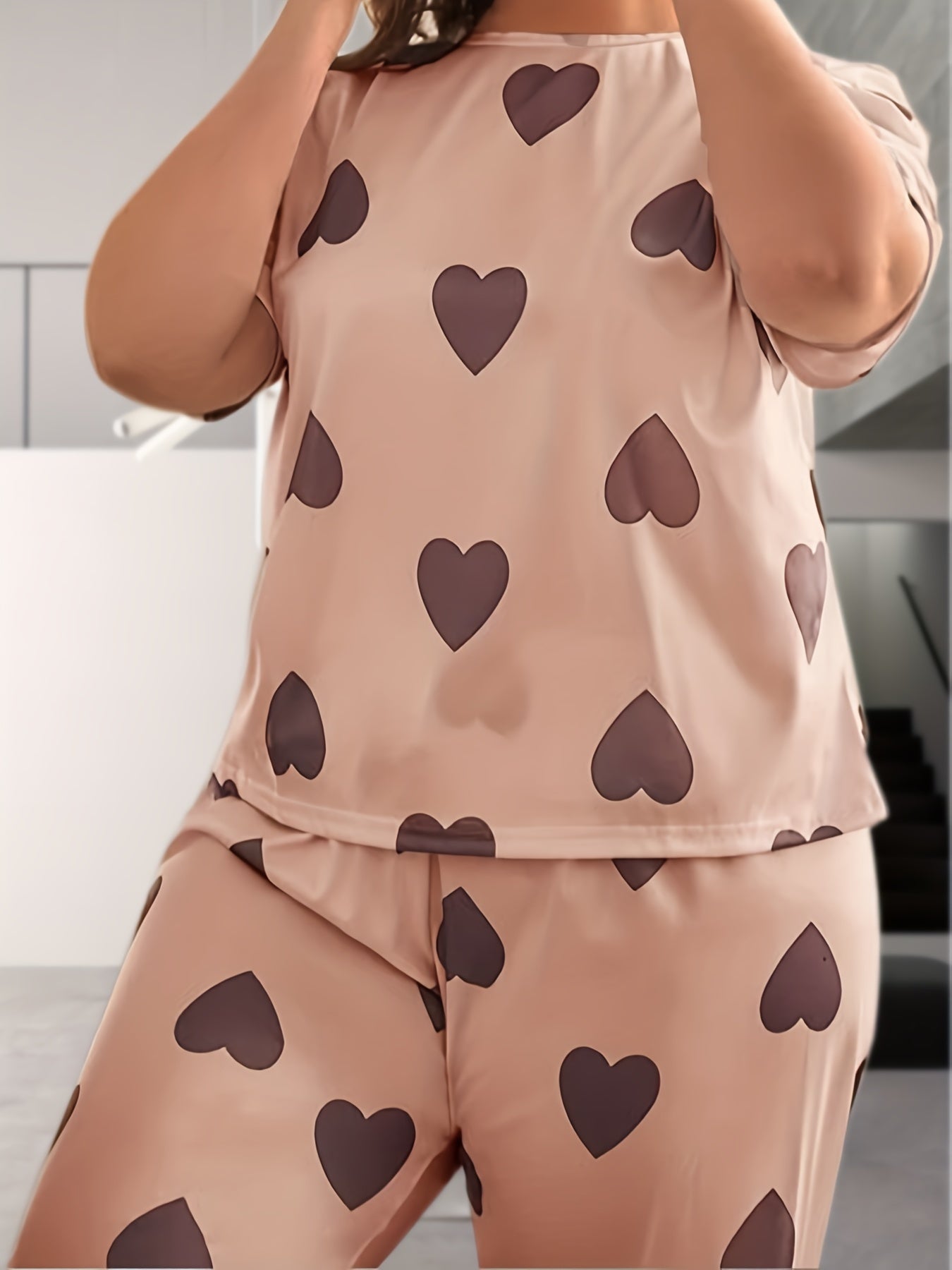 Pajama Set Heart Print Tee & Pants Lounge Two Piece Set