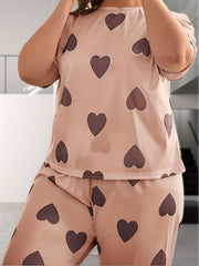Pajama Set Heart Print Tee & Pants Lounge Two Piece Set