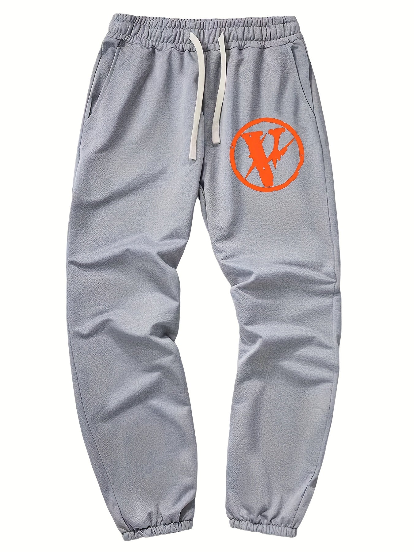 Men's Casual Wide Leg Drawstring Pants - Letter V Print