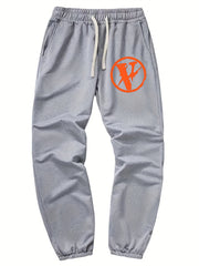 Men's Casual Wide Leg Drawstring Pants - Letter V Print