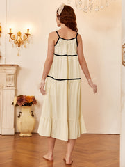 Colorblock Slip Nightdress Sweet & Square Neck Ruffle Princess Dress