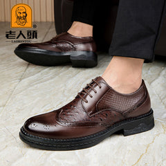 LAORENTOU Men's Leather Wingtip Brogue Oxford Derby Formal Dress Shoes