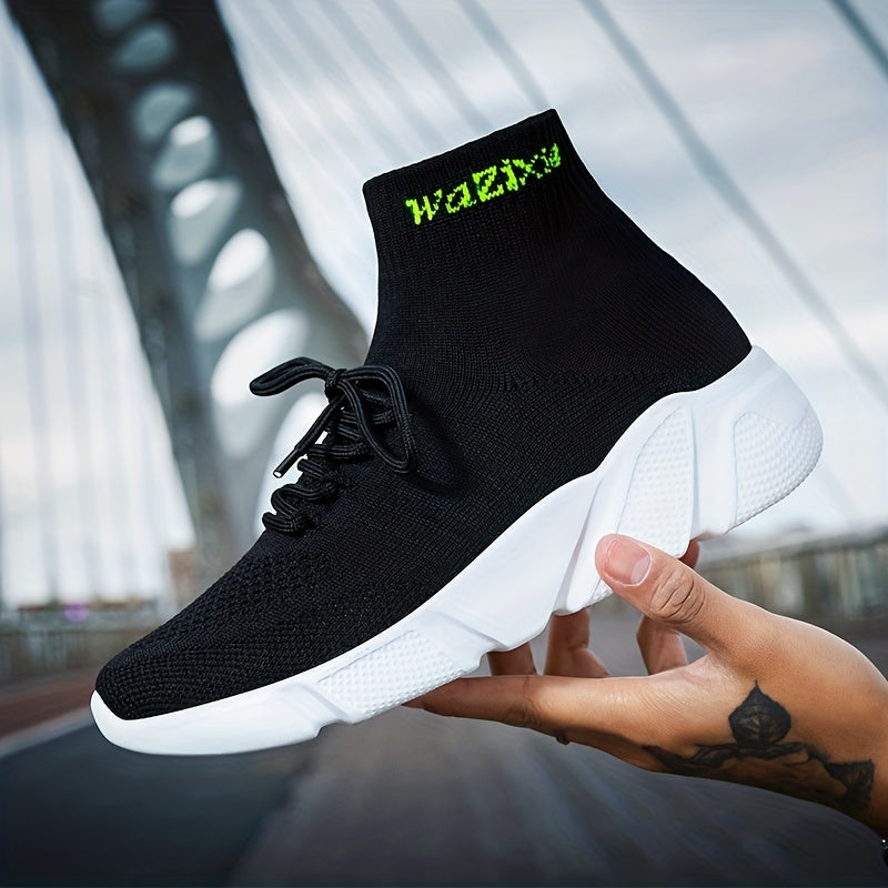 Men's High Top Breathable Sock Shoes Lace Up Woven Knit Sneakers