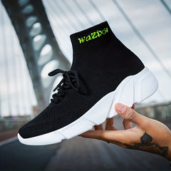 Men's High Top Breathable Sock Shoes Lace Up Woven Knit Sneakers
