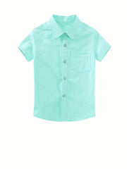 Kids Uniform Shirt Button Short Sleeve Pure Cotton Shirt Boys Girls School Unifo