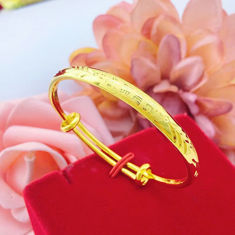 Kids Baby Plated Bangle Blessing Meaningful Chinese Characters Copper Bracelet