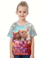 3D Sweet Kitten Print T-shirt for Summer Sports