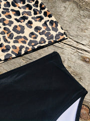 Leopard V Neck Tankini Ruffle Trim High Stretch Two Piece Swimsuit