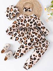 Baby Girls Leopard Print 4pcs Outfit Set Spring Autumn Clothes