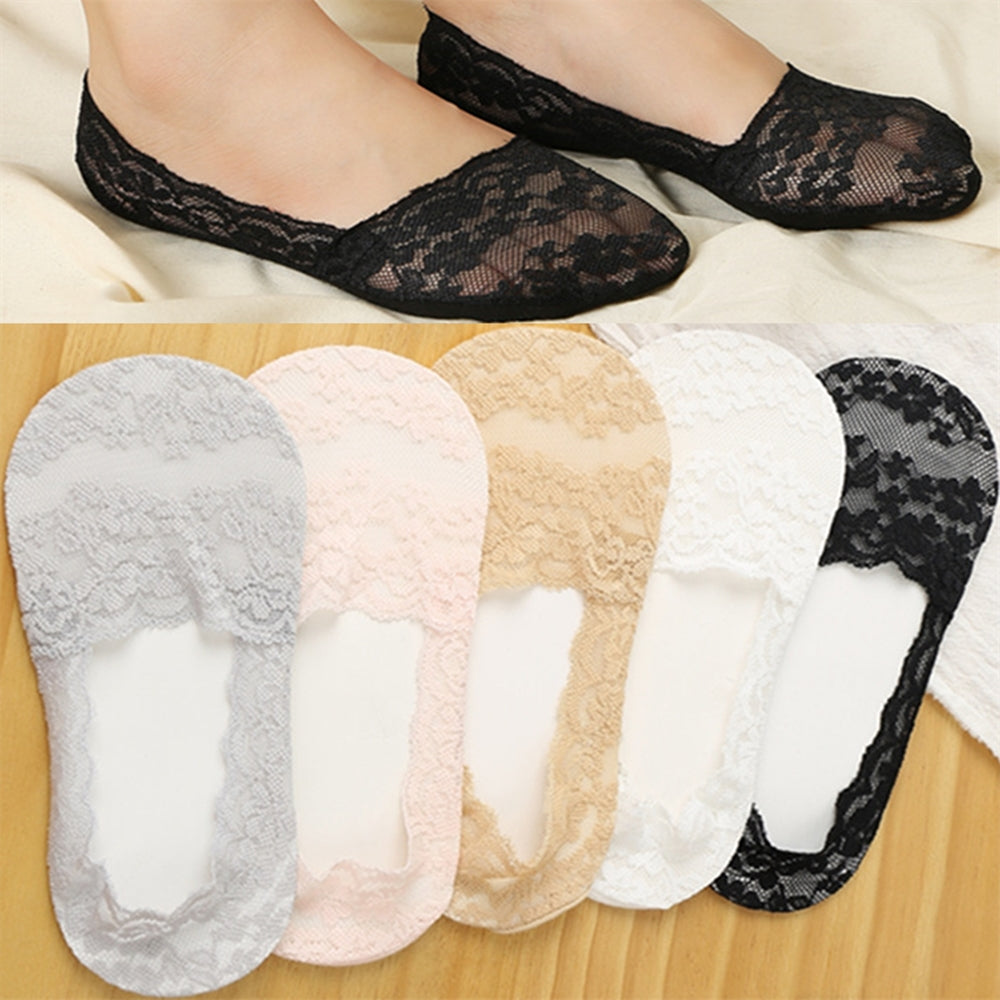 5 Pairs Lace No Show Socks Assorted Invisible Floral Lace Low Cut Ankle Socks