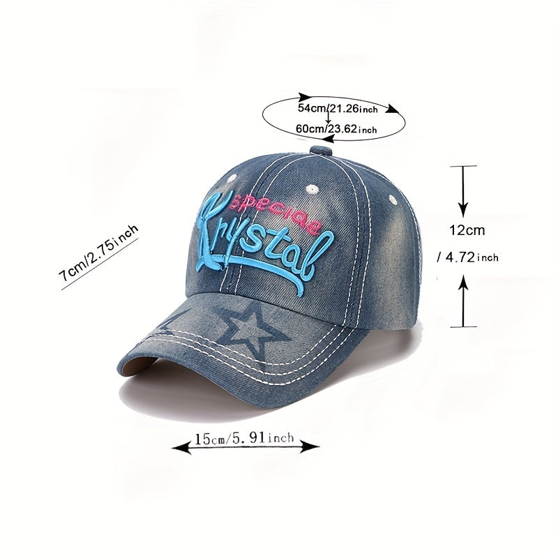 Pentagram Embroidery Distressed Baseball Cap