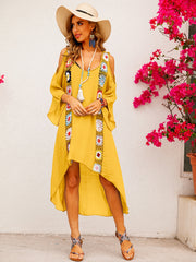 Boho Crochet Cold Shoulder Dress Loose V Neck Beach Holiday Dress