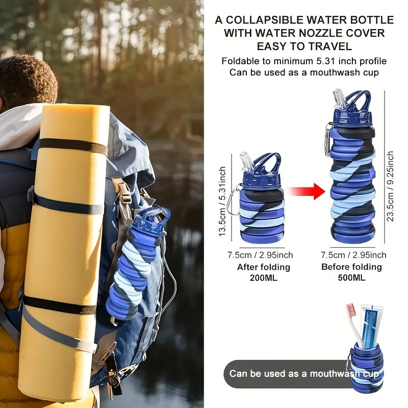 Collapsible Water Bottle w/ Straw 500ml Leakproof Travel Cup