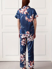 Floral Print Pajama Set Short Sleeve Button Top & Pants