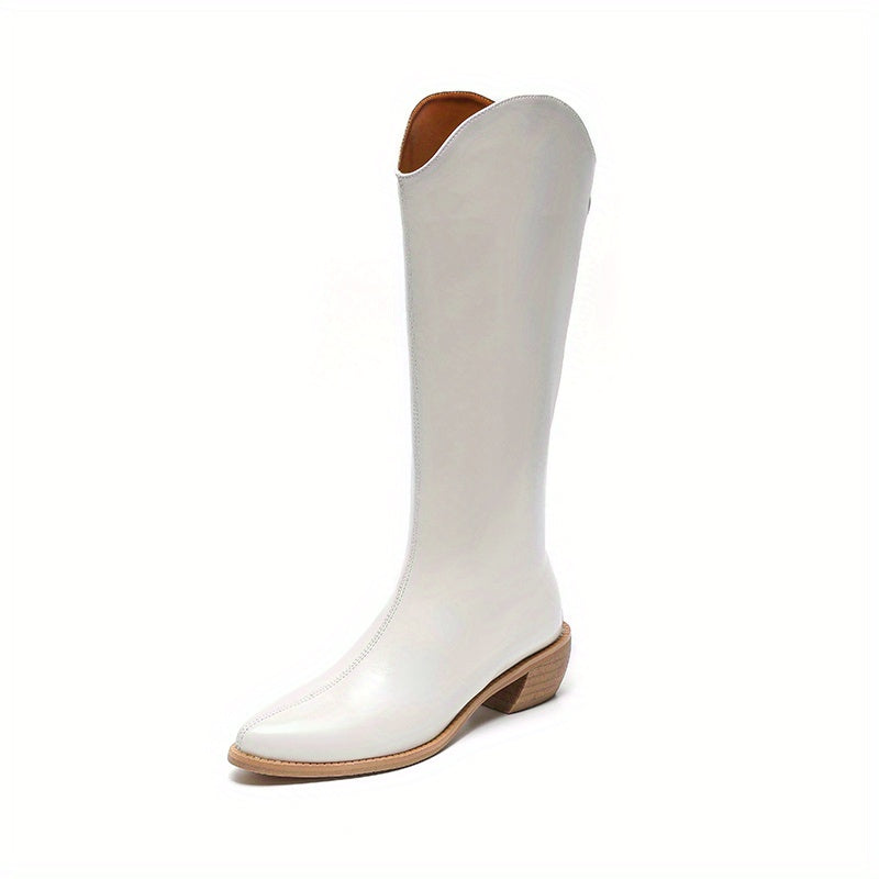 Women's Pointed Toe V Cut Mid-Calf Boots
