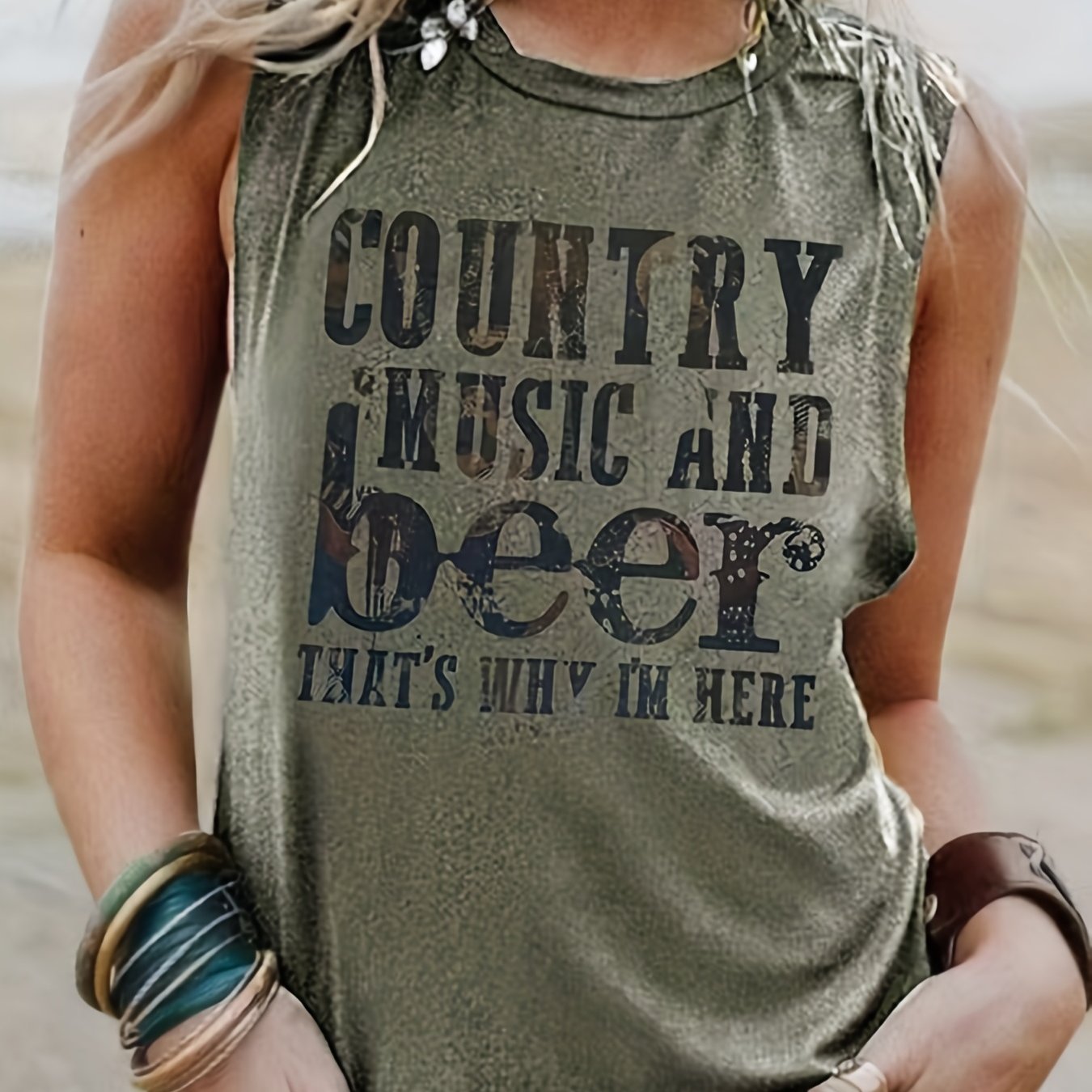 Letter Print Round Neck Tank Top Casual Loose Sleeveless Summer Vest