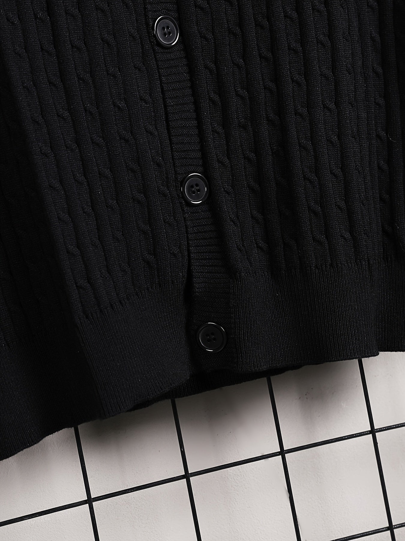 Men's Knit Cable Cardigan Vest V Neck Button Up Casual Vintage Style