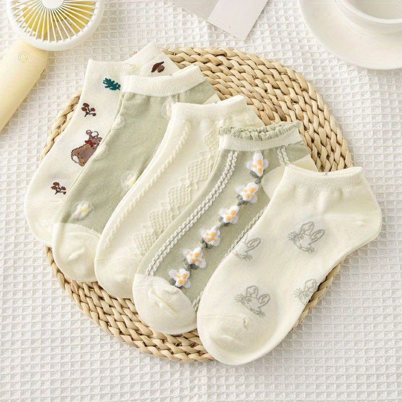 5 Pairs Strawberry Short Socks Breathable Ankle Socks Women's Stockings