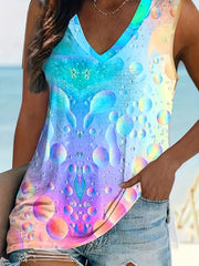 Bubble Gradient Print Sleeveless Top V Neck Summer Top