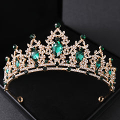 Green Crystal Crowns Rhinestone Bridal Wedding Hair Accessory