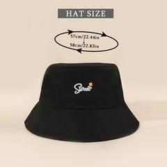Solid Bucket Hat Flower Embroidery Basin Hat Outdoor Fisherman Cap