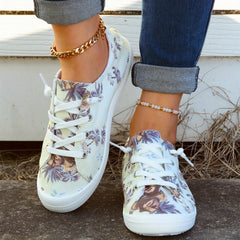 Coconut Tree Print Canvas Shoes Low Top Lace Up Round Toe Casual Shoes