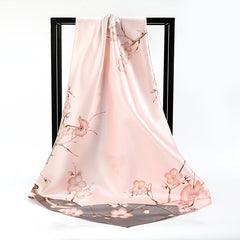 Flower Print Square Scarf Winter Warm Silk Scarf For Women