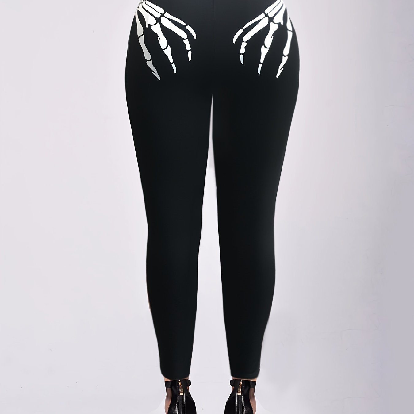 Women's Plus Size Skull Print High Rise Yoga Leggings