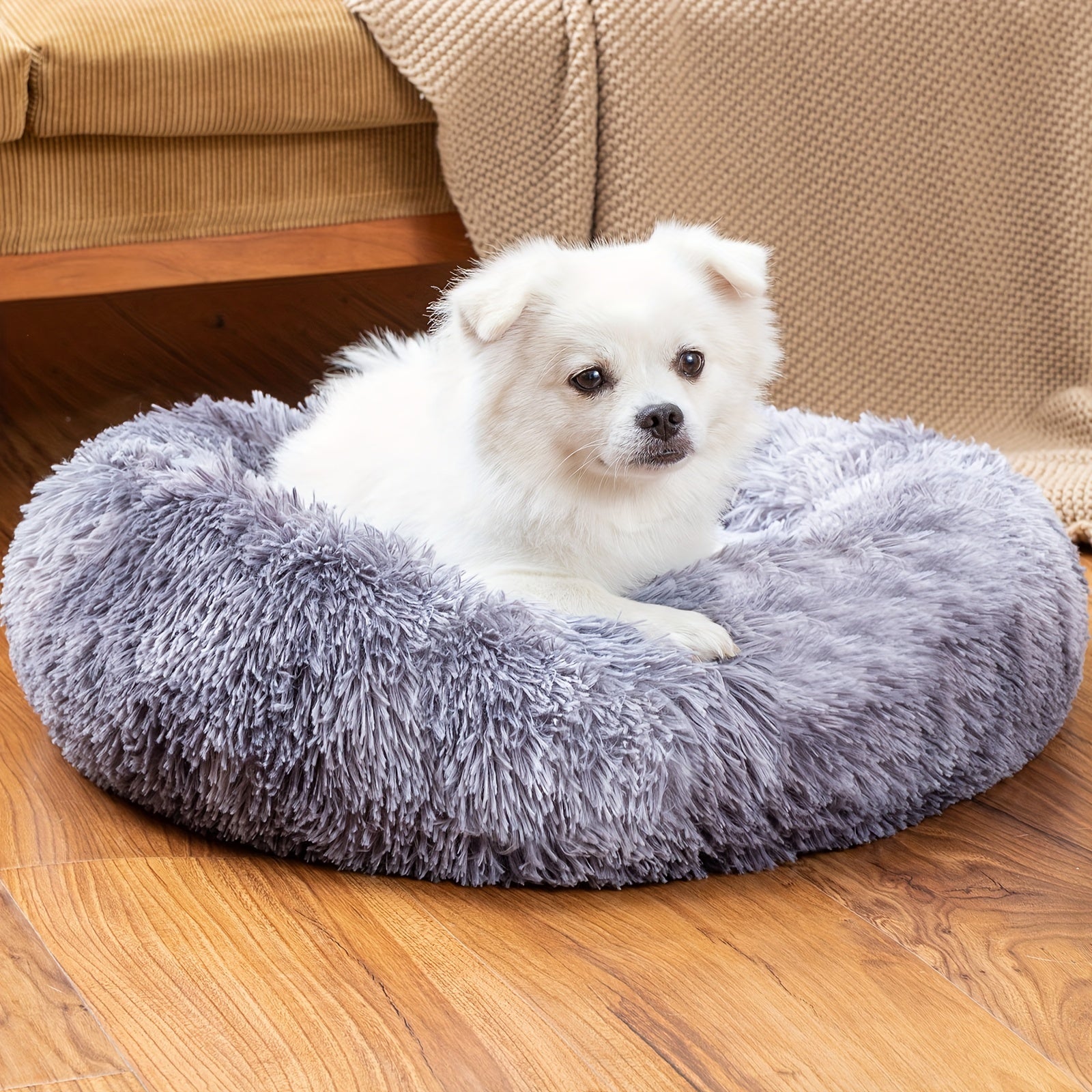 Plush Dog Bed Anti-anxiety Round Pet Bed