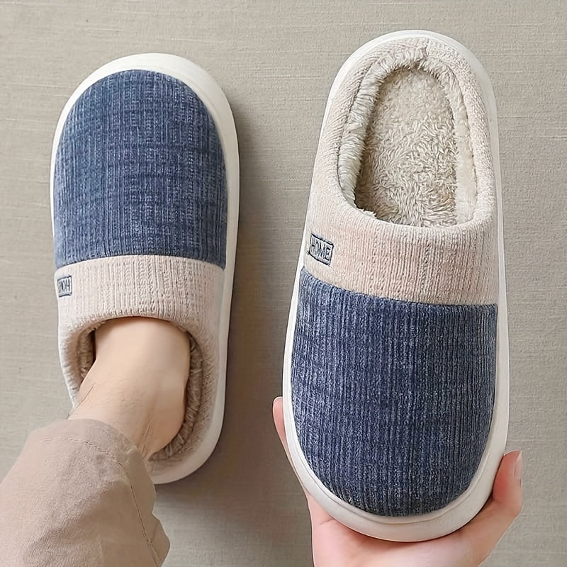 Fuzz Lined Men's House Slippers Anti-Skid Winter Indoor Shoes