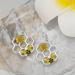Bee Sunflower Honeycomb Earrings Gift for Girls Kids